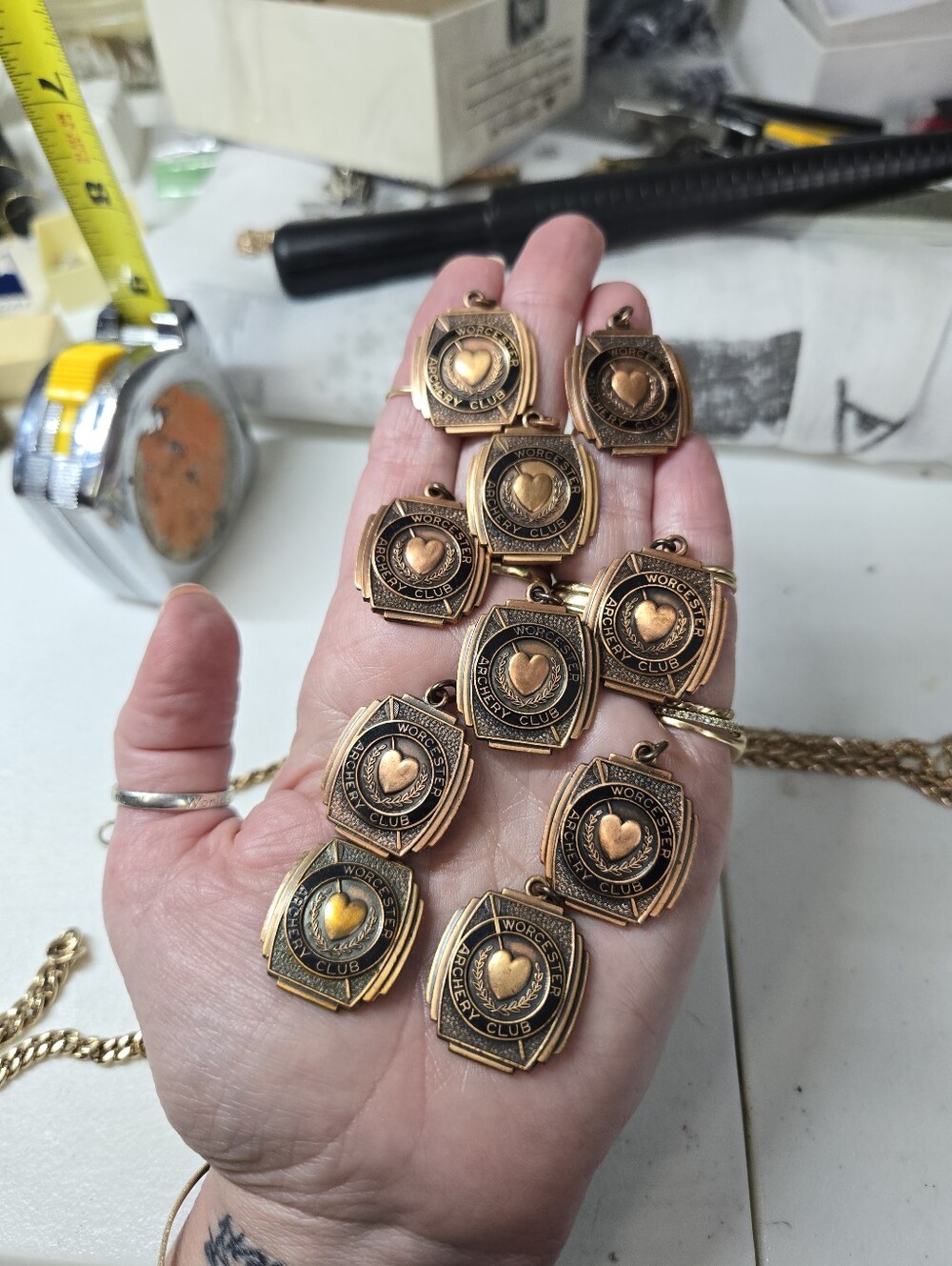 Vintage Champs Gold Heart Club Medallion Necklace - Brass